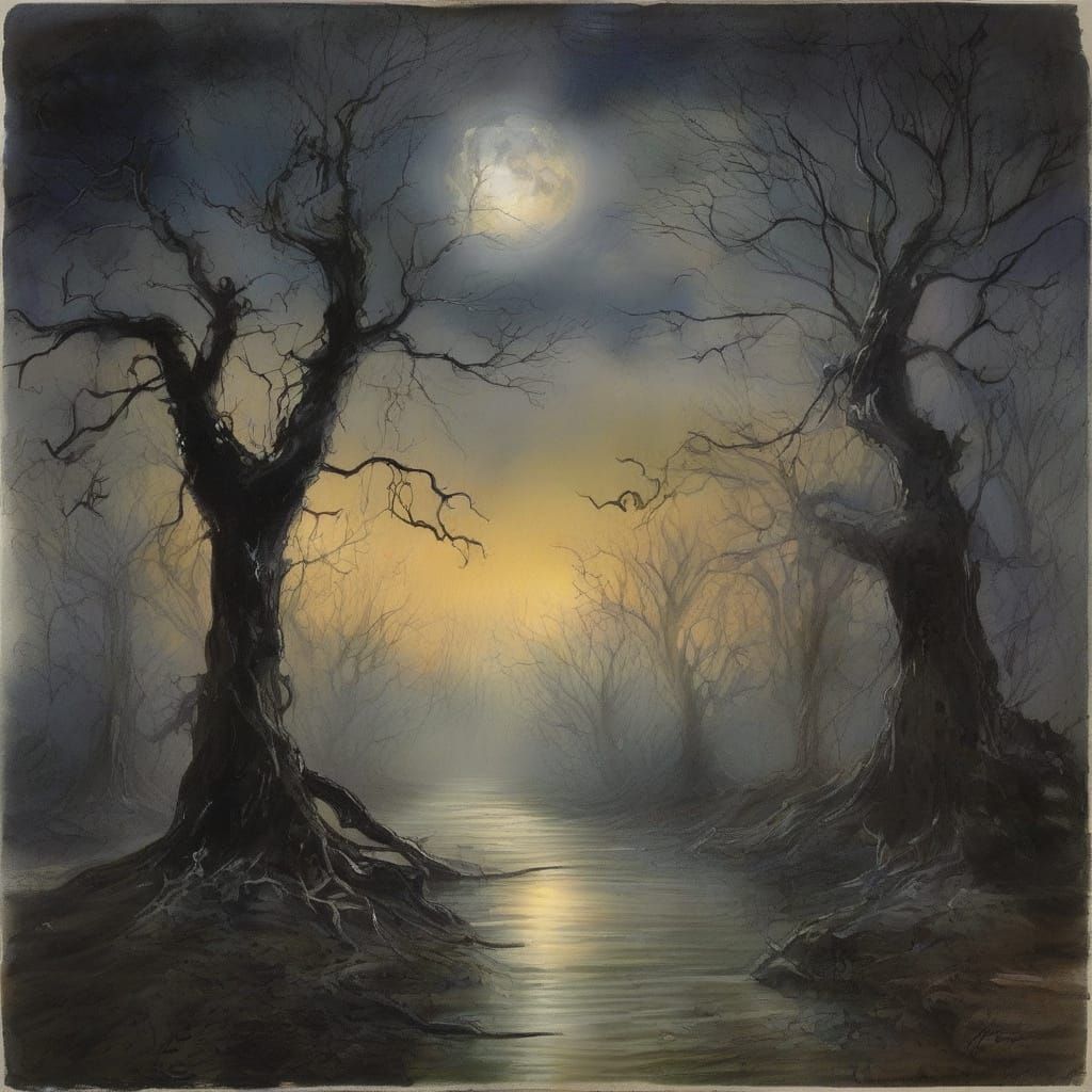 Ethereal Gothic Dreamscape in Ink and Watercolour