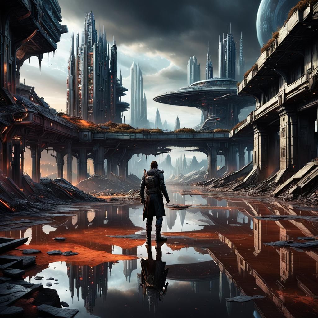 Sci-Fi Dark Fantasy Realm with Space Pirate