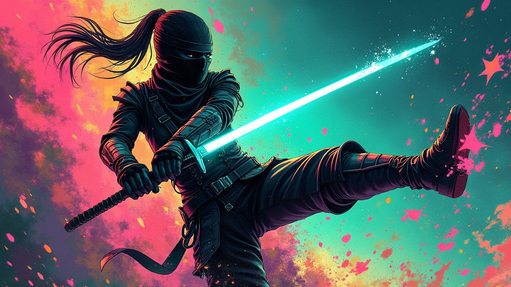 Dynamic Ninja Warrior in Graffiti Art Galaxy