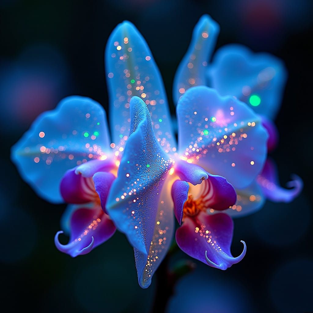 Vibrant Bioluminescent Orchids in Ethereal Light