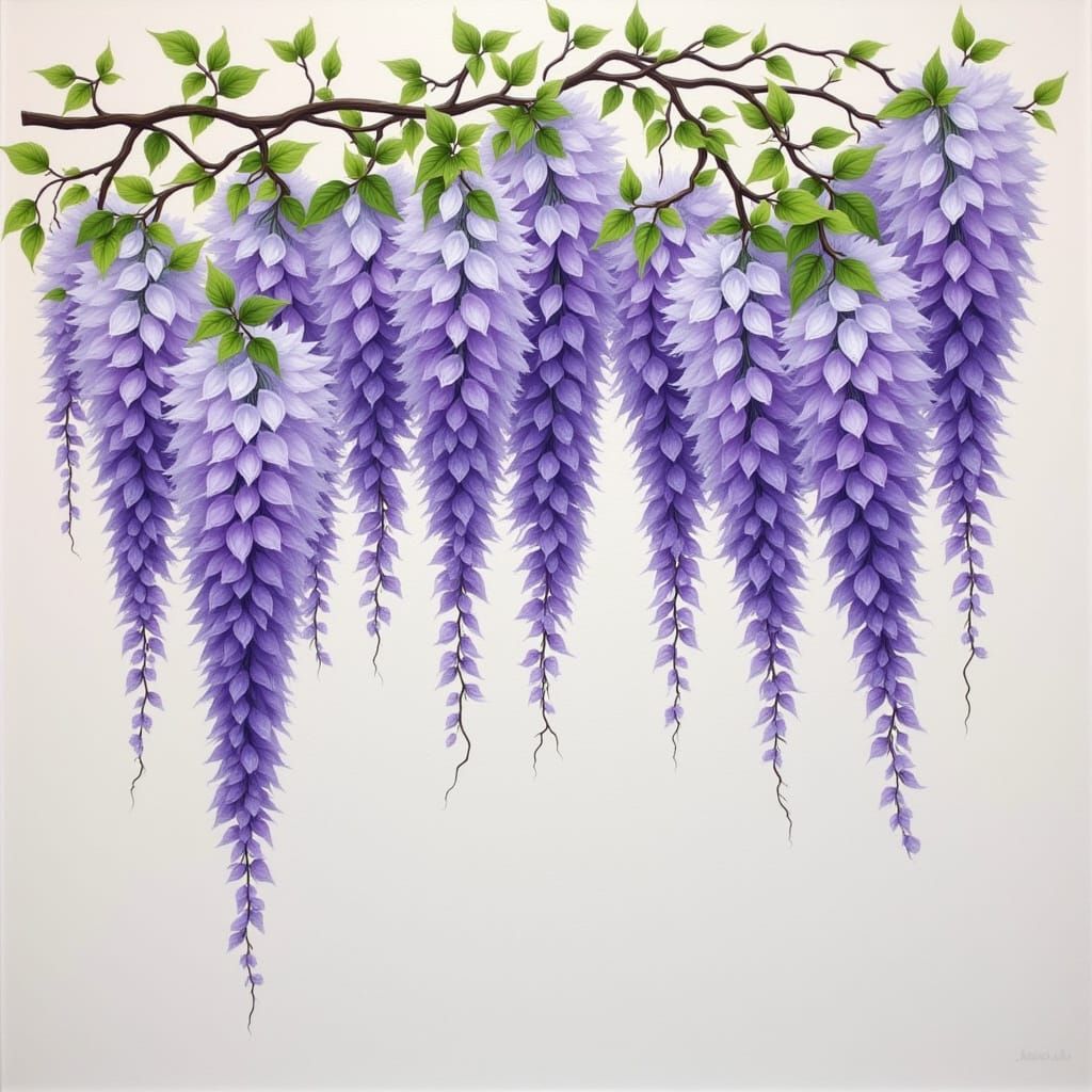 Impasto Oil Painting of Cascading Wisteria Blossoms