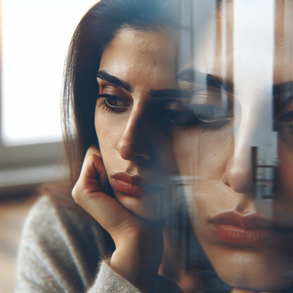 A Middle Eastern Woman Lost in Thought and Melancholy