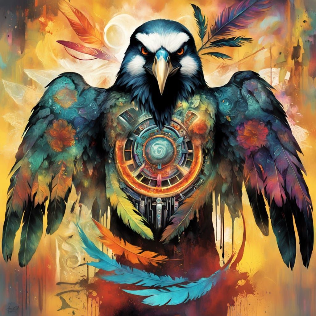 Vibrant Haida Raven Dominates Urban Landscape