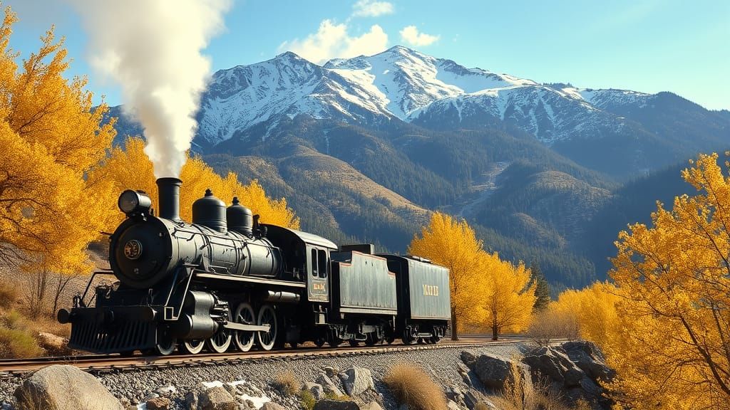 1800s Steam Locomotive on Snowy New Mexico Mountainside