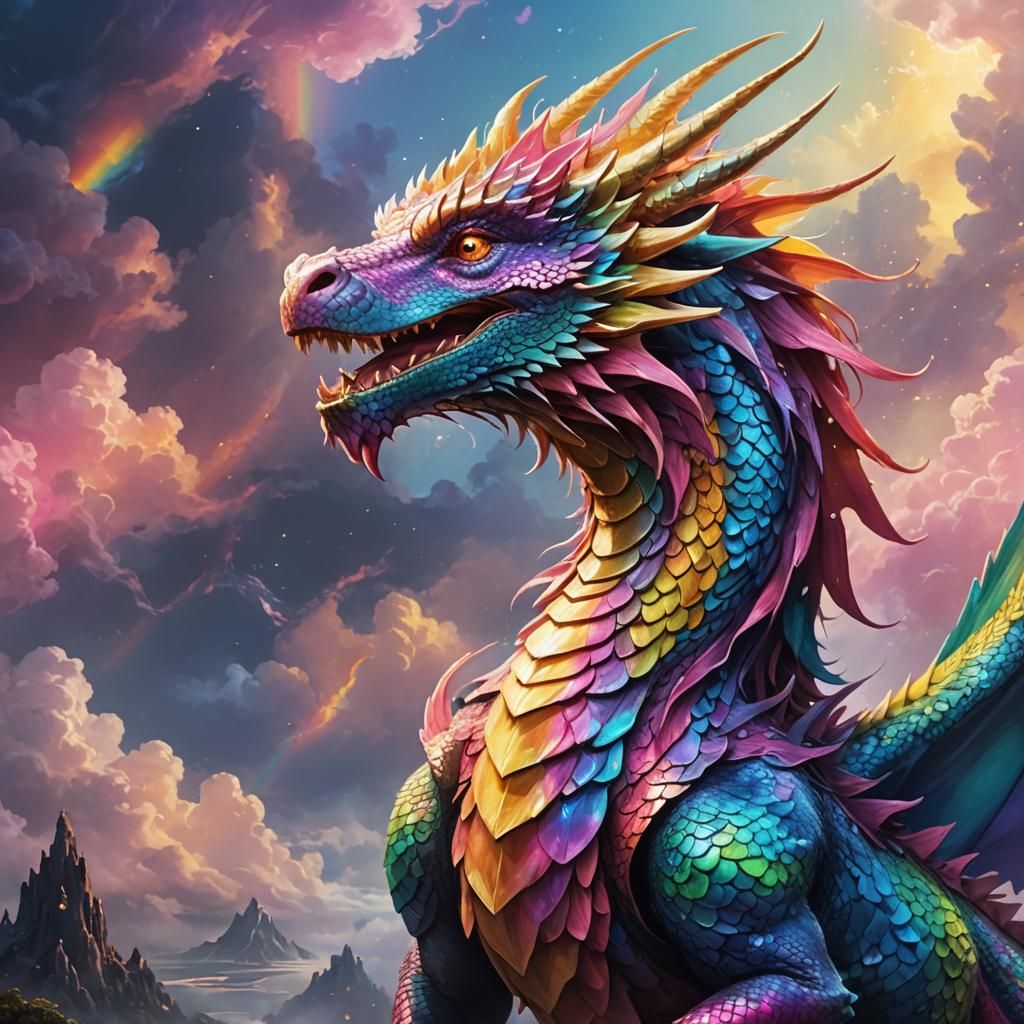 Rainbow Dragon Profile in Fantasy Concept Art