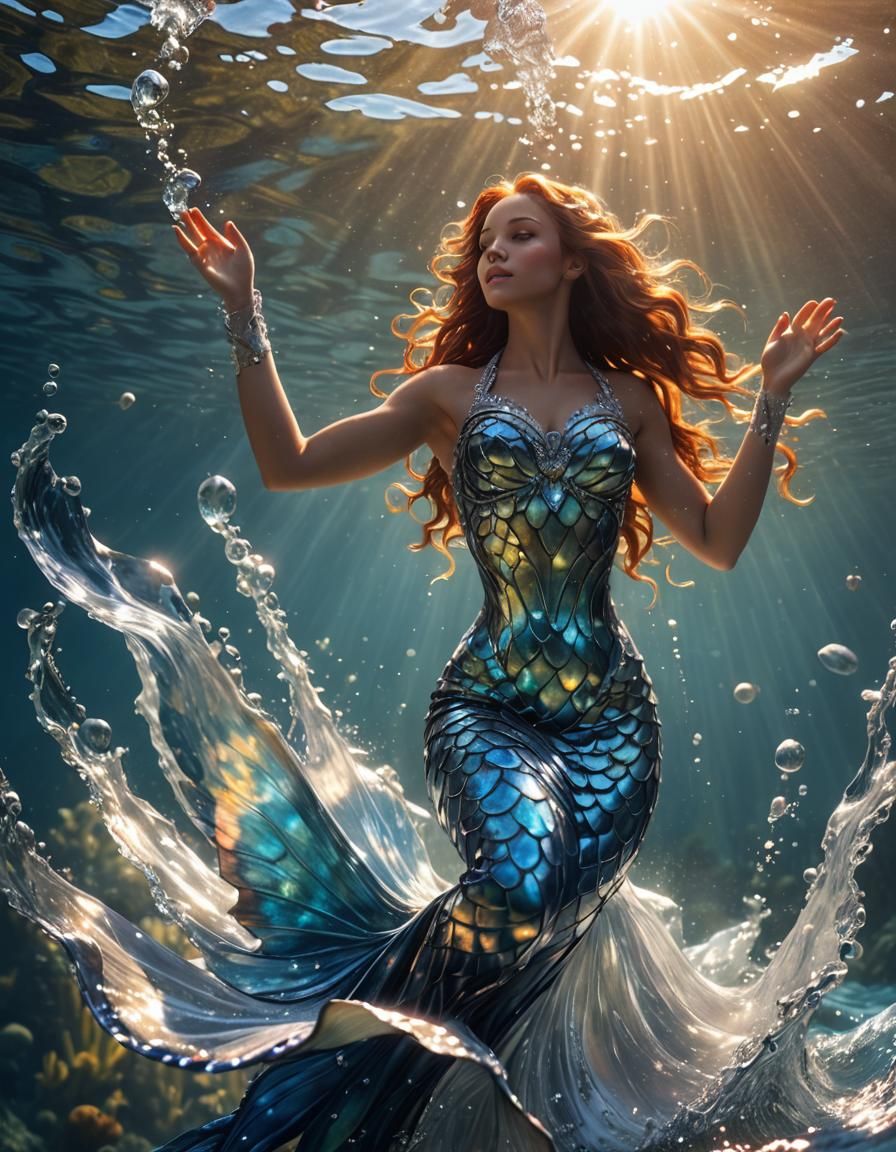 Mermaid Diving into Ocean: Photorealistic Macro Photography