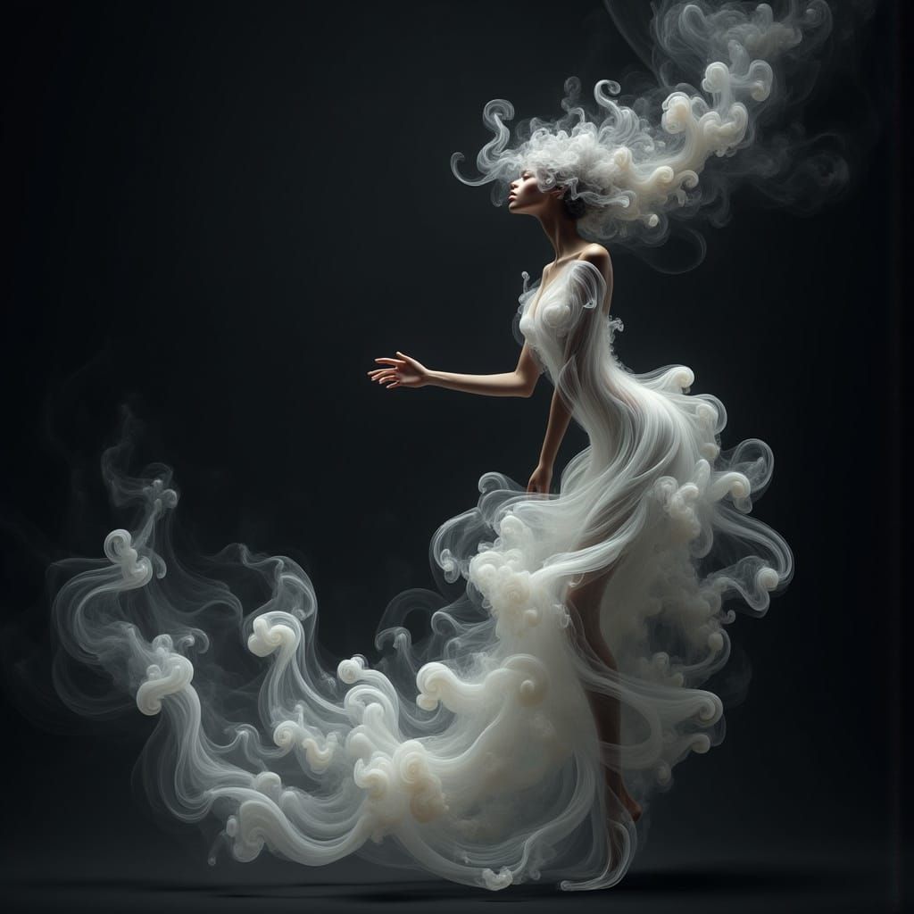 Black Woman Materializing from Ethereal Smoke
