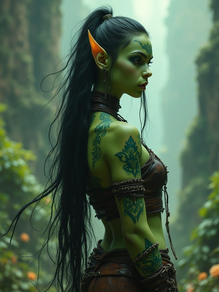 Beautiful Orc Girl in Epic Fantasy Landscape