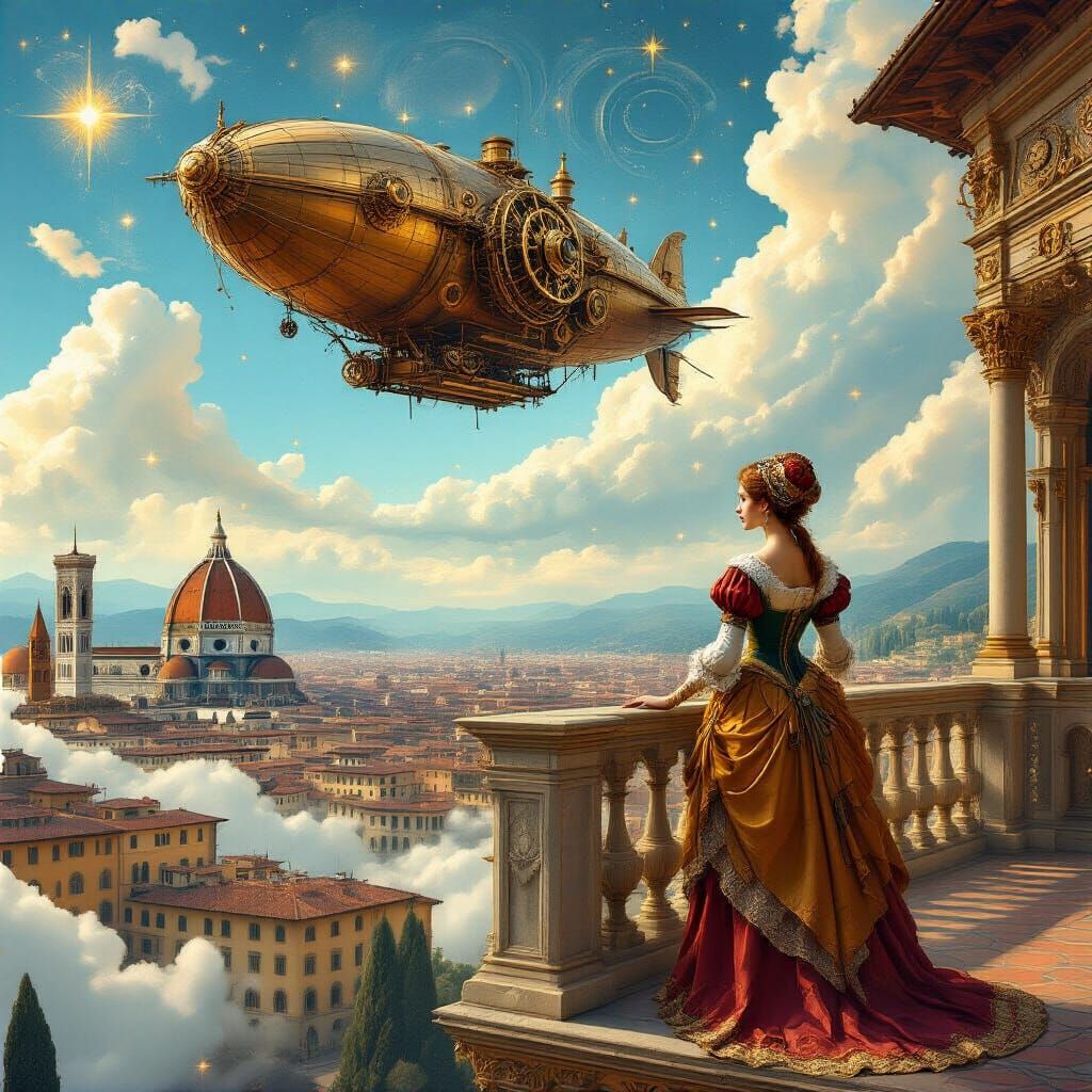 Steampunk Airship Over Florence: Renaissance Style