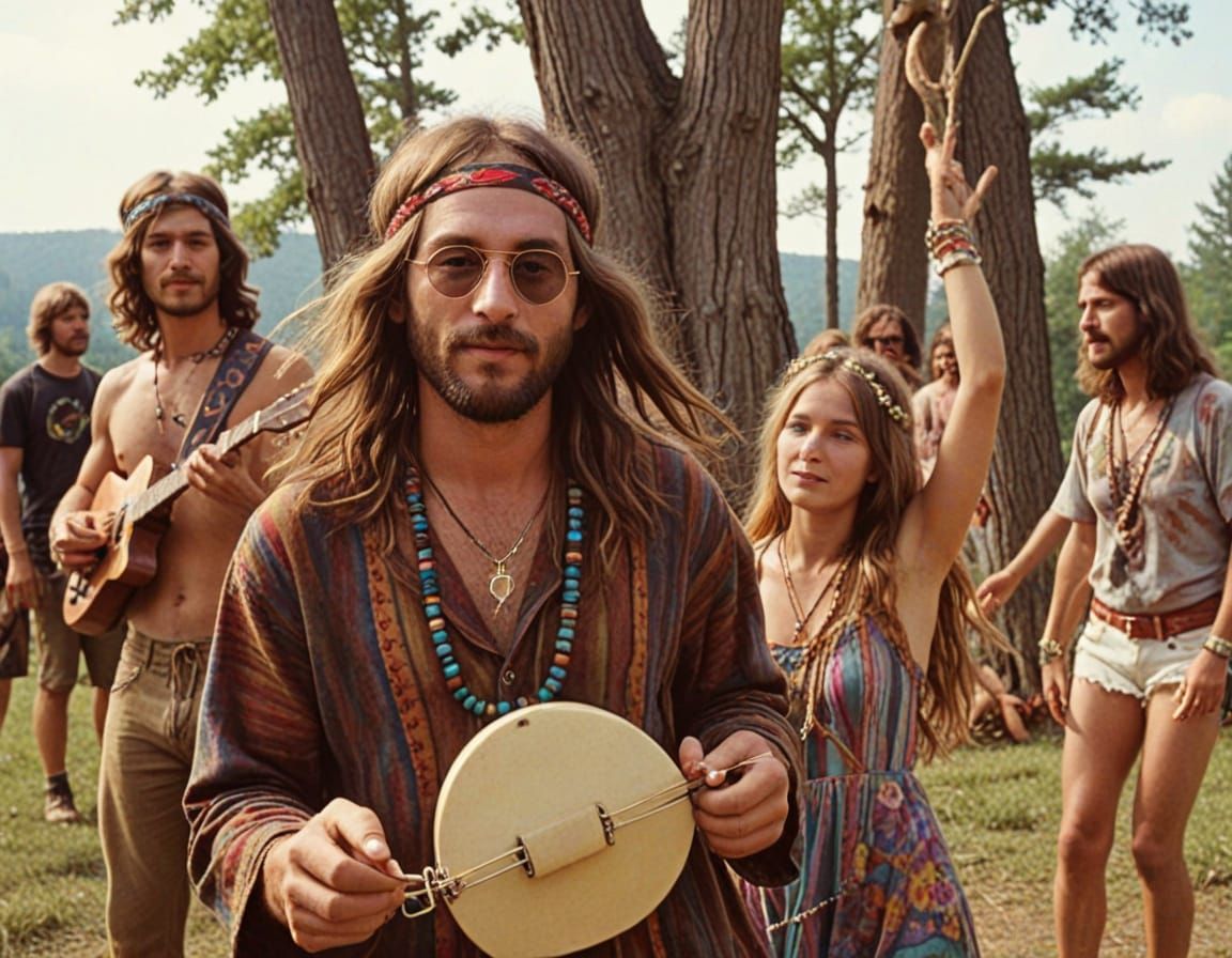 Peaceful Hippie Gathering in Nature