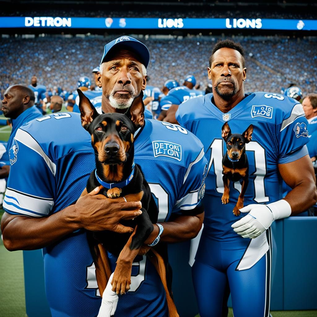 Dobermans Cheering at Football Game, Professional Portrait