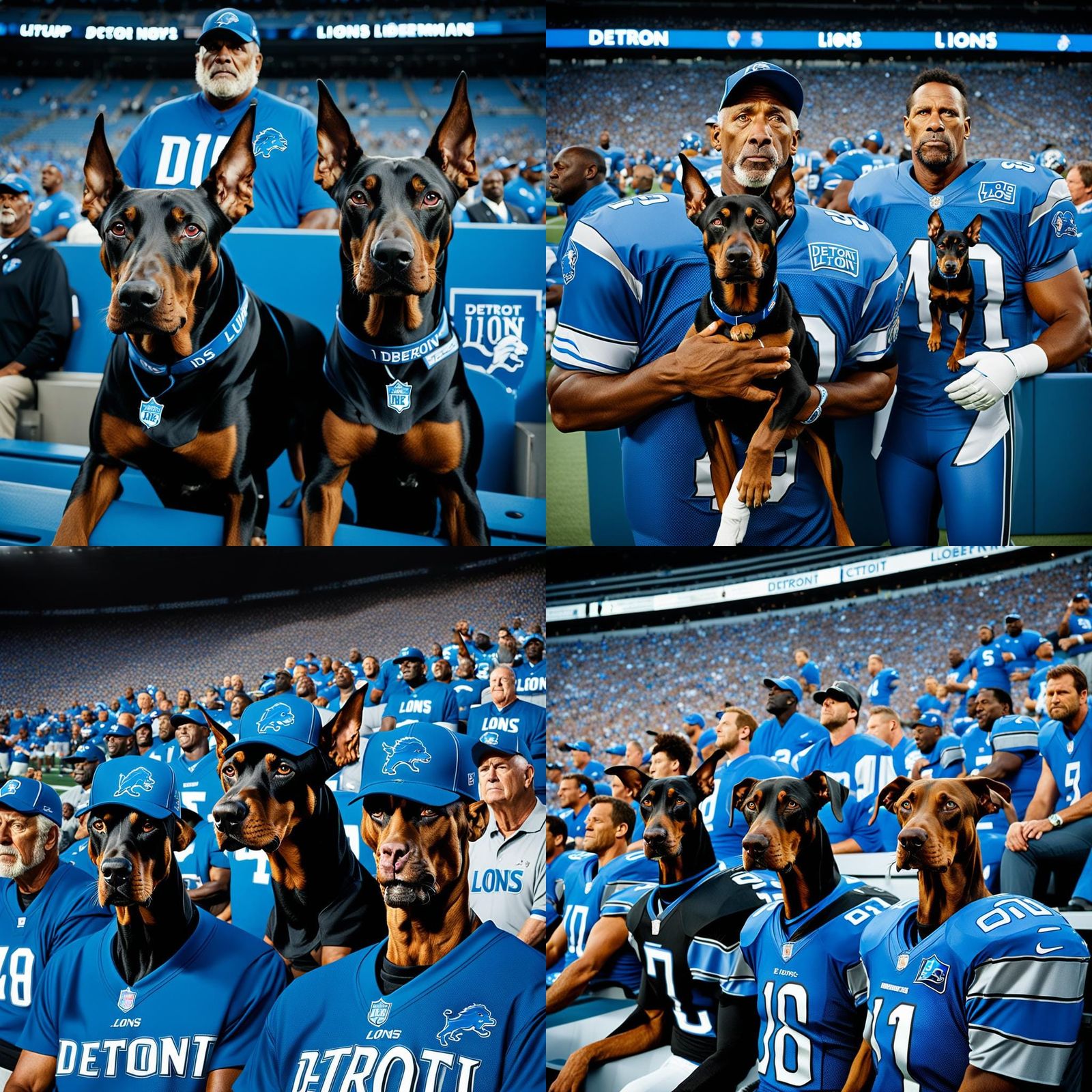 Dobermans Wearing Detroit Lions Shirts, Professional Portrai...