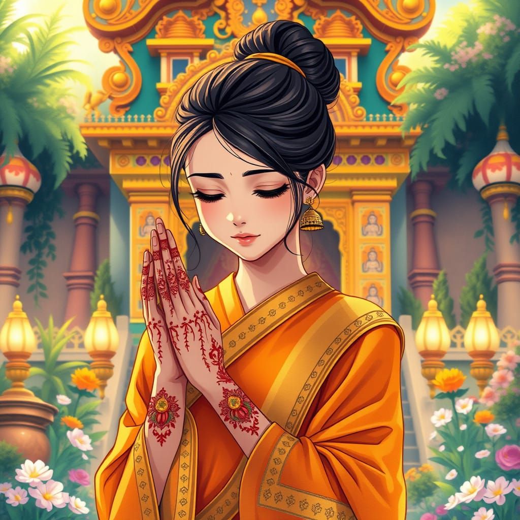 A beautiful young Hindu woman with henna tattoos on her hand...