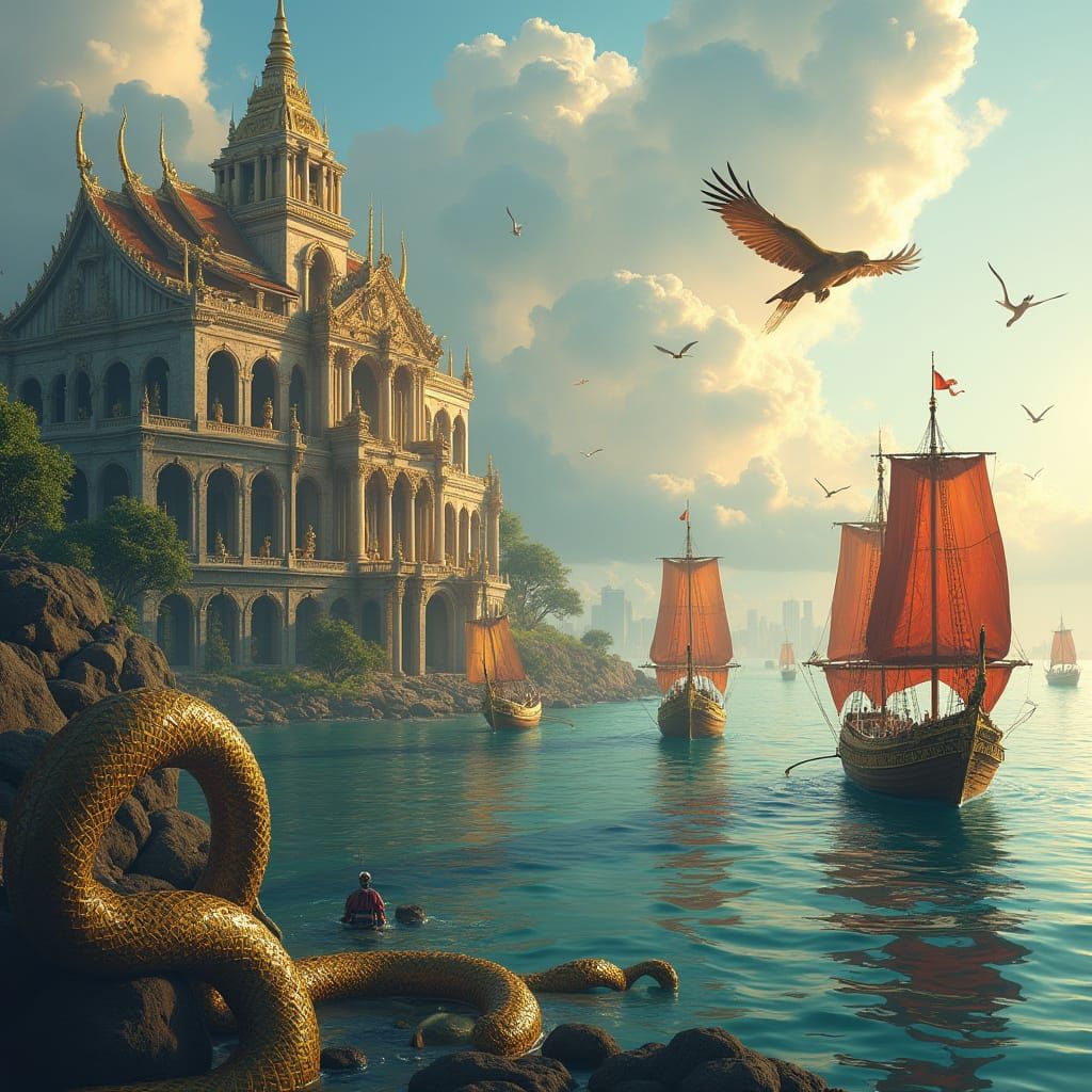 Ethereal Roman Colosseum Meets Thai Majesty in Vibrant, Cybe...