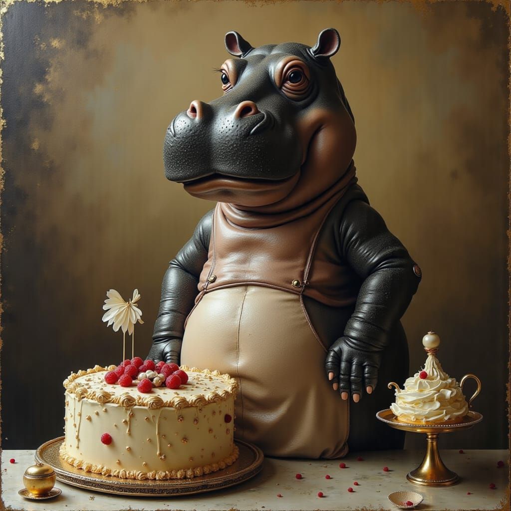 Proud Hippo Baker Showcasing Banking Skills