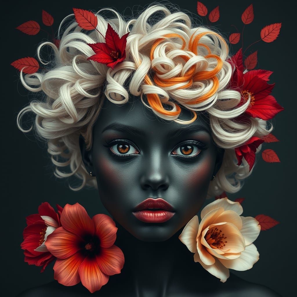 Surreal Portrait of Woman with Floral Hair