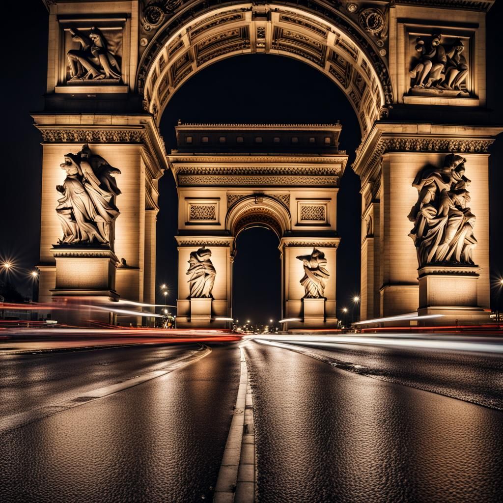 Arc de Triomphe at Night: Hyperrealistic Cinematic Photograp...
