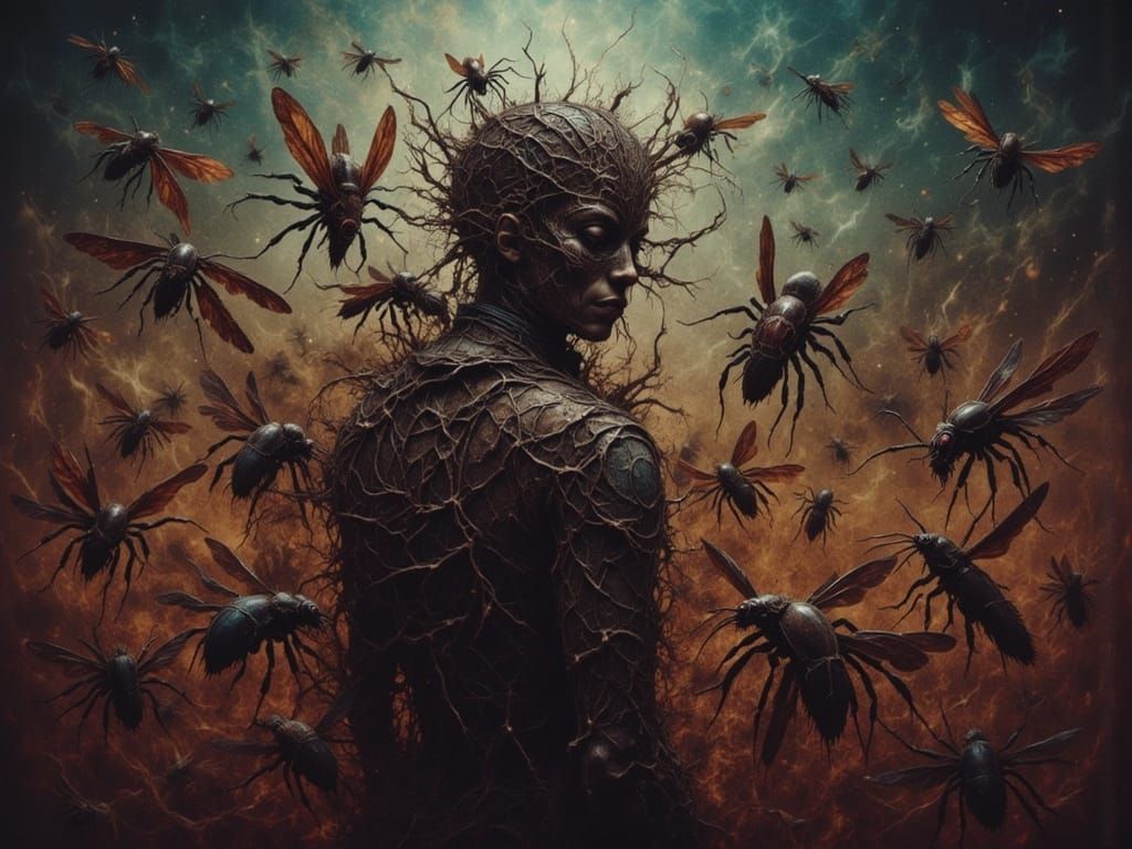 Exterminator Faces Beetle Court in Dynamic Concept Art