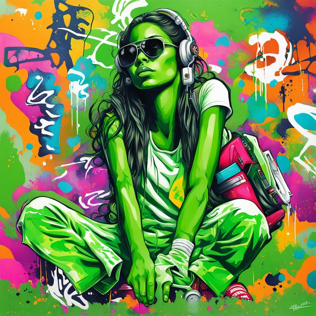 Brazilian Women in Green: Graffiti Street Art