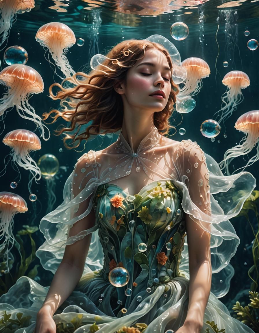 Underwater Portrait of Woman in Jellyfish Gown