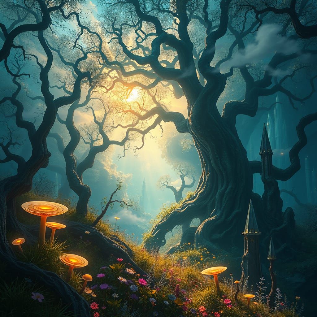 Dreamworld Forest of Ancient Trees and Crystal Spires