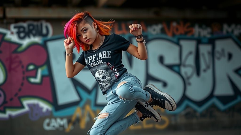 Dynamic Punk Girl in Urban Setting, DSLR Photography