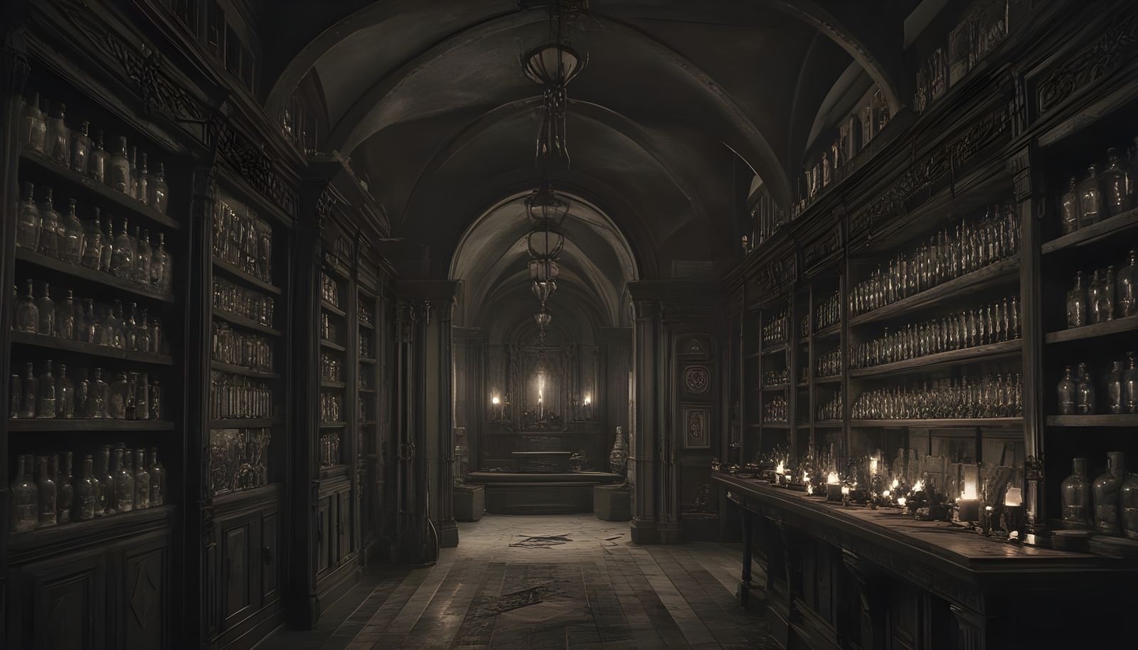 Wizard's Forbidden Atrium in Dark Fantasy Style