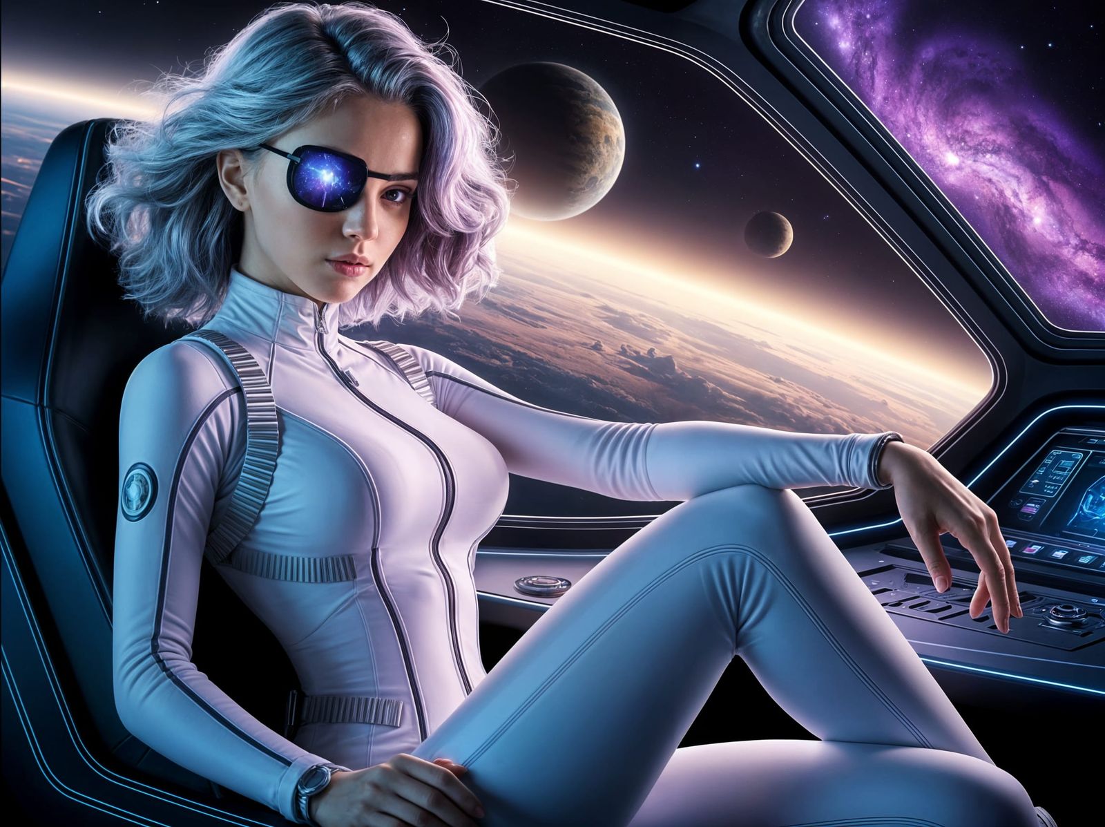 Elegant Space Explorer in Cyberpunk Spacesuit