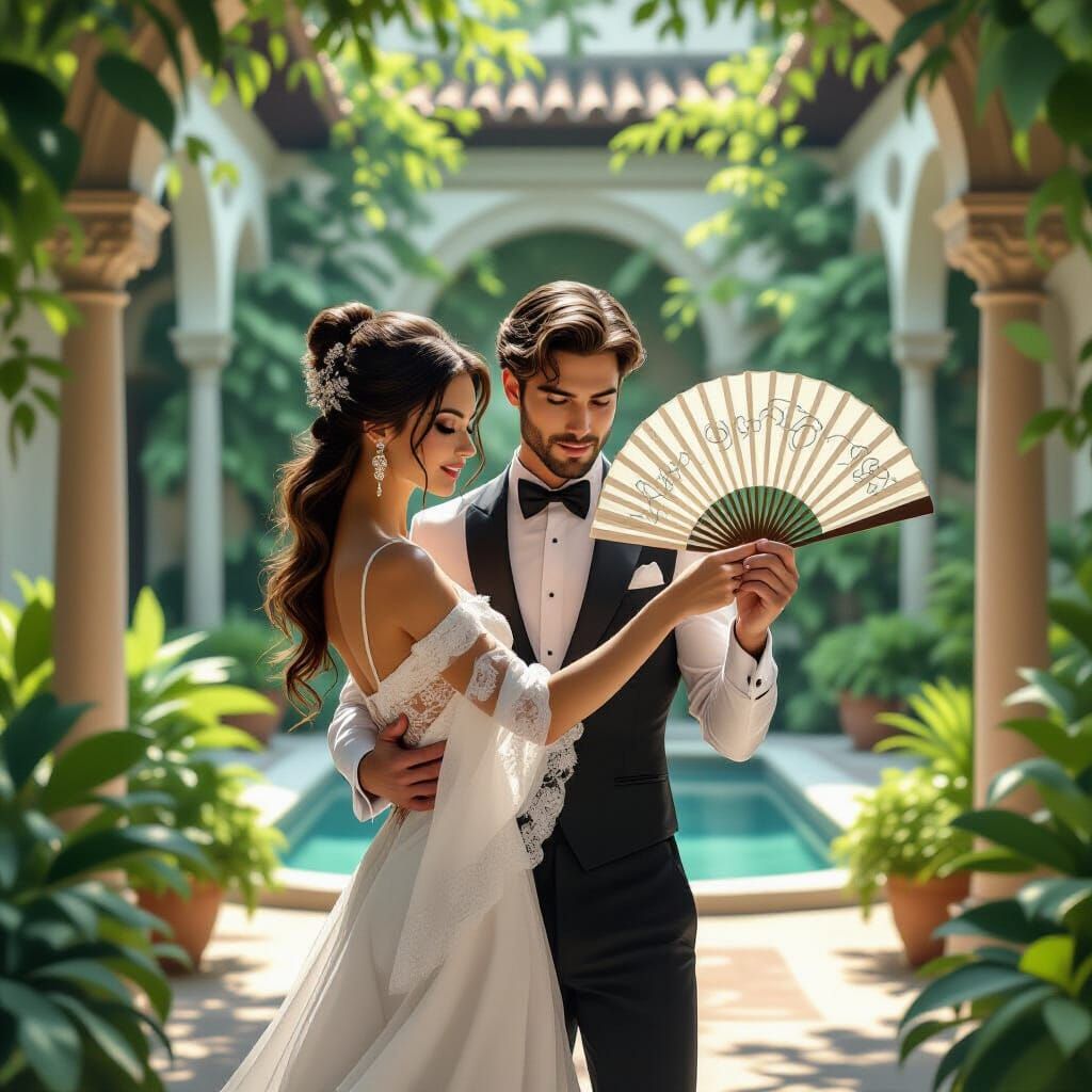 Elegant Fan Dance in Dreamy Digital Illustration Style