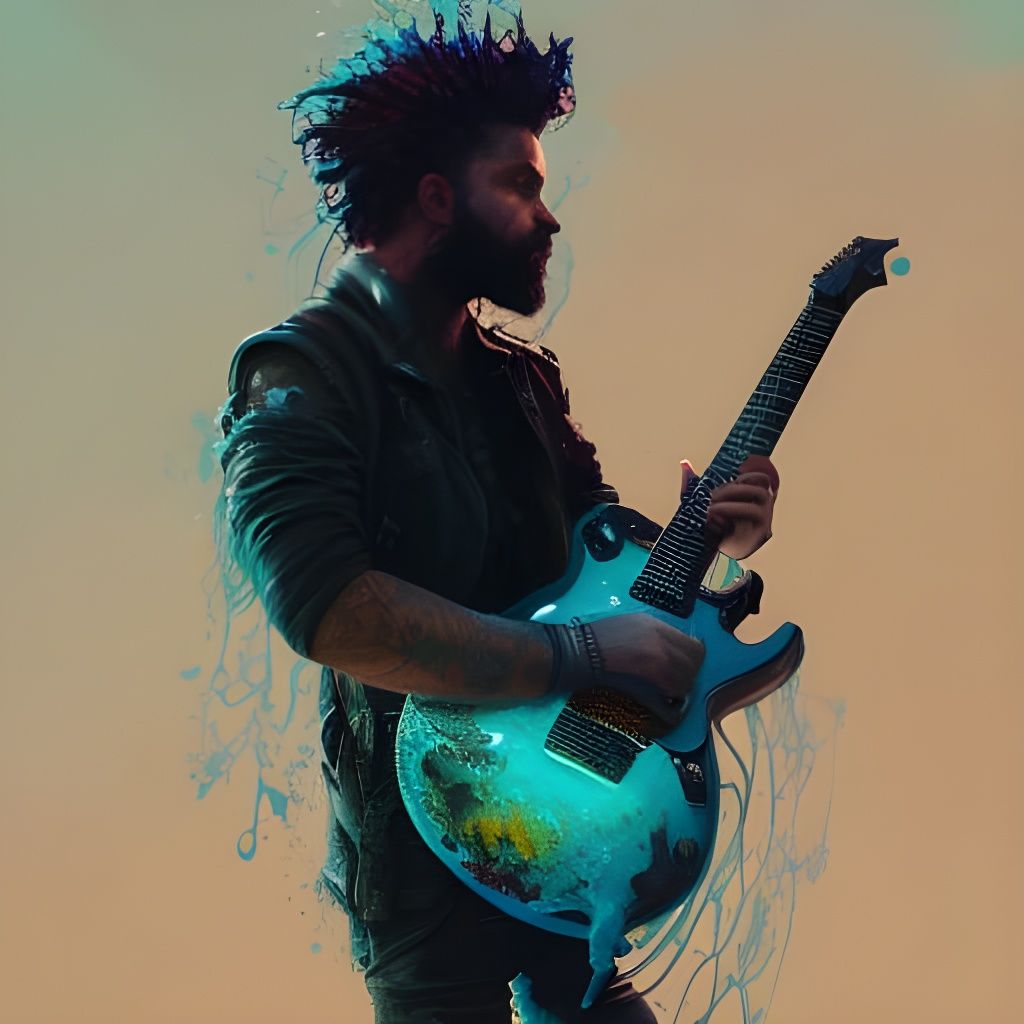 Blue Haired Guitarist in a Fantasy Art Style