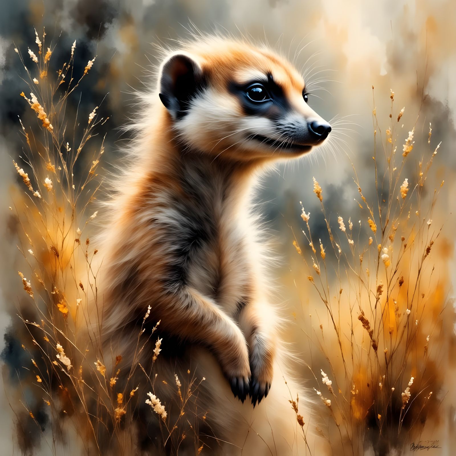Whimsical Meerkat Portrait in Impasto Watercolor Style