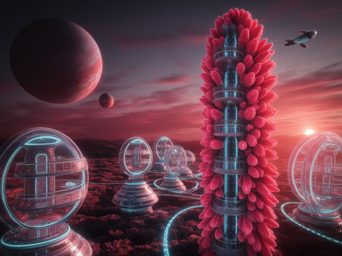 Alien Cityscape with Bioluminescent Architecture