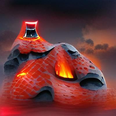Alien Building in Lava Landscape