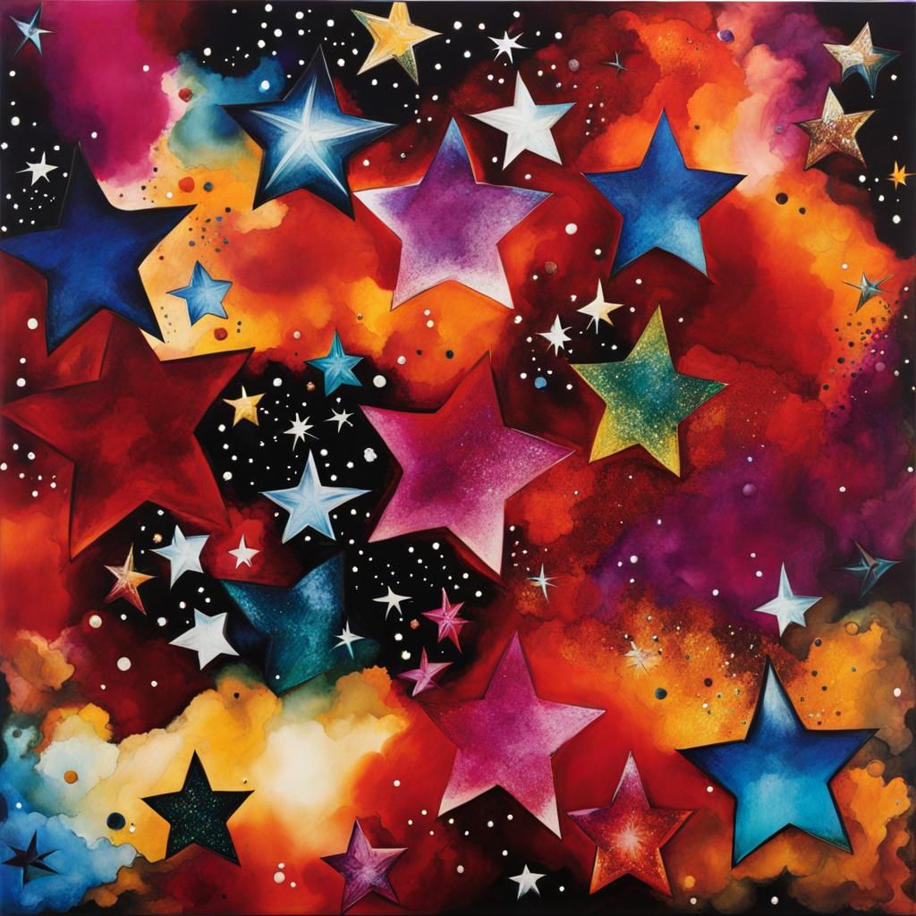 Surreal Stars in Gothic Alcohol Inks Style