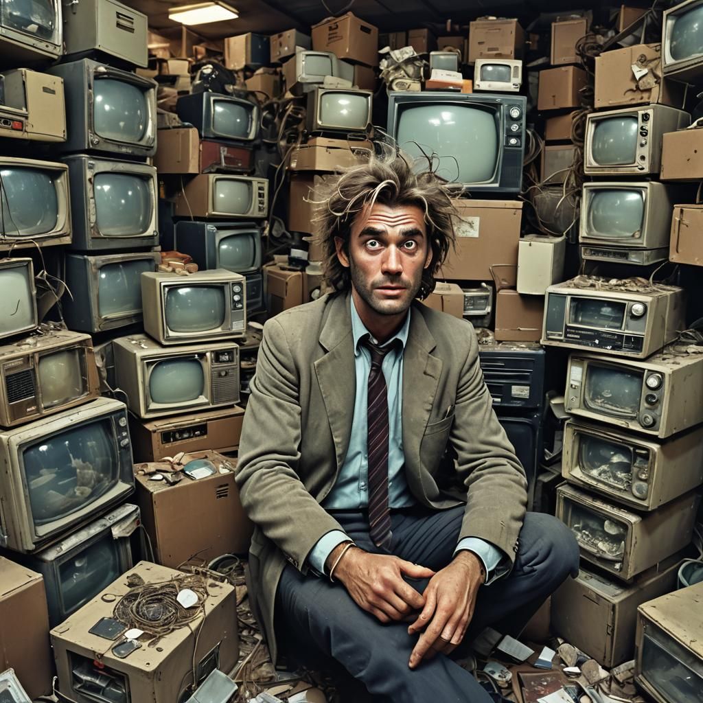 Madness and TVs: A Cinematic Film Still