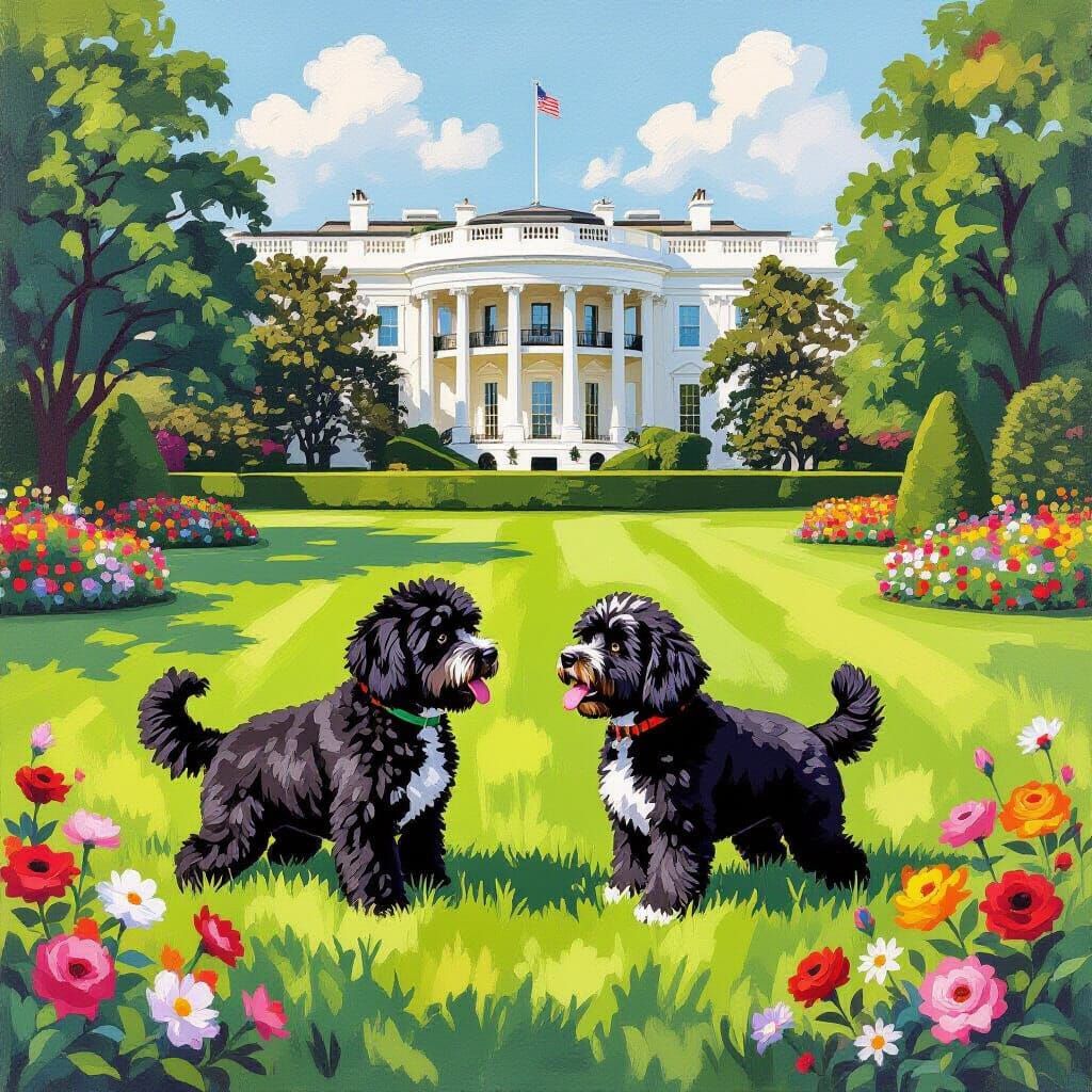 Bo and Sunny in the White House Garden