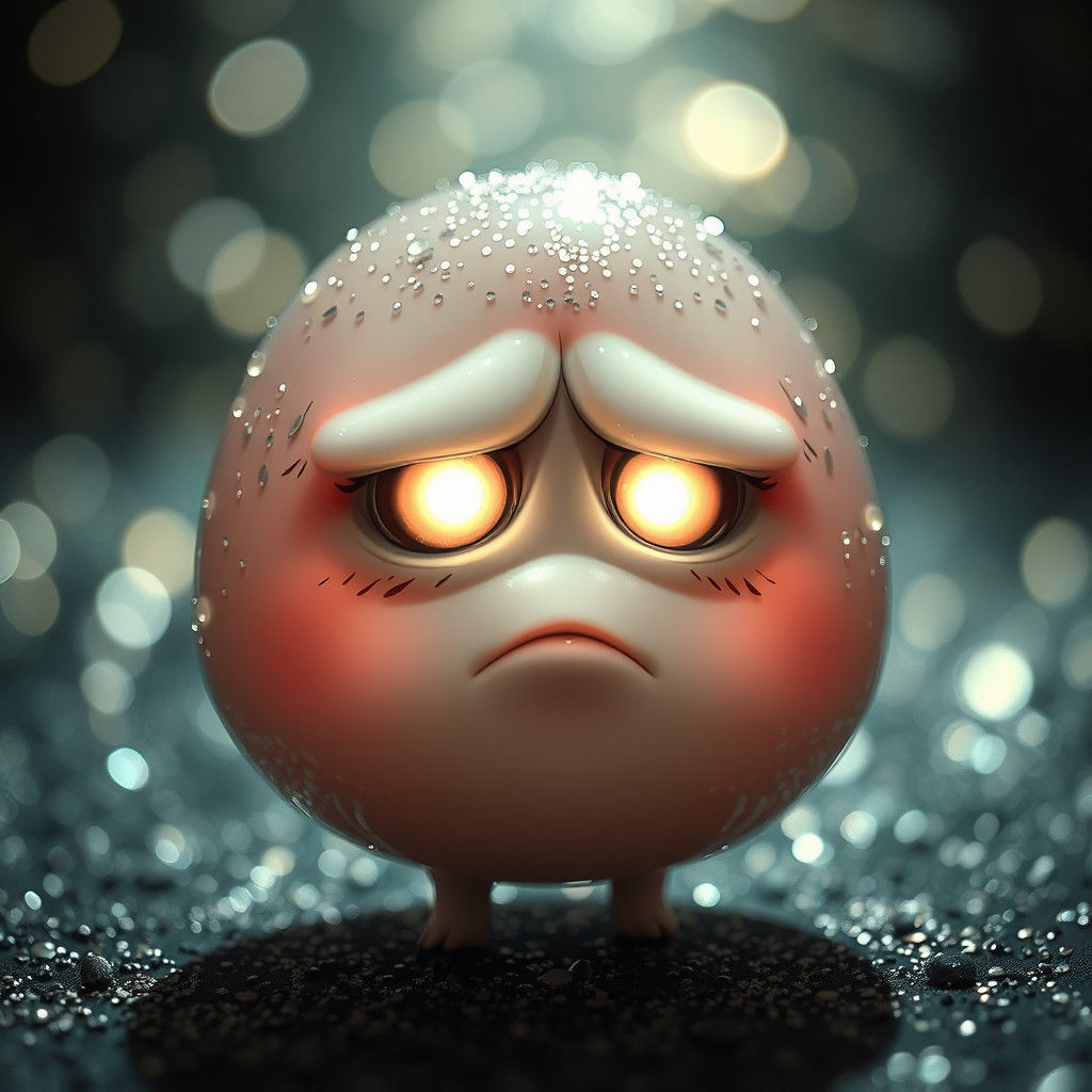 Eerie Sad Blob with Glowing Eyes, Surreal Art