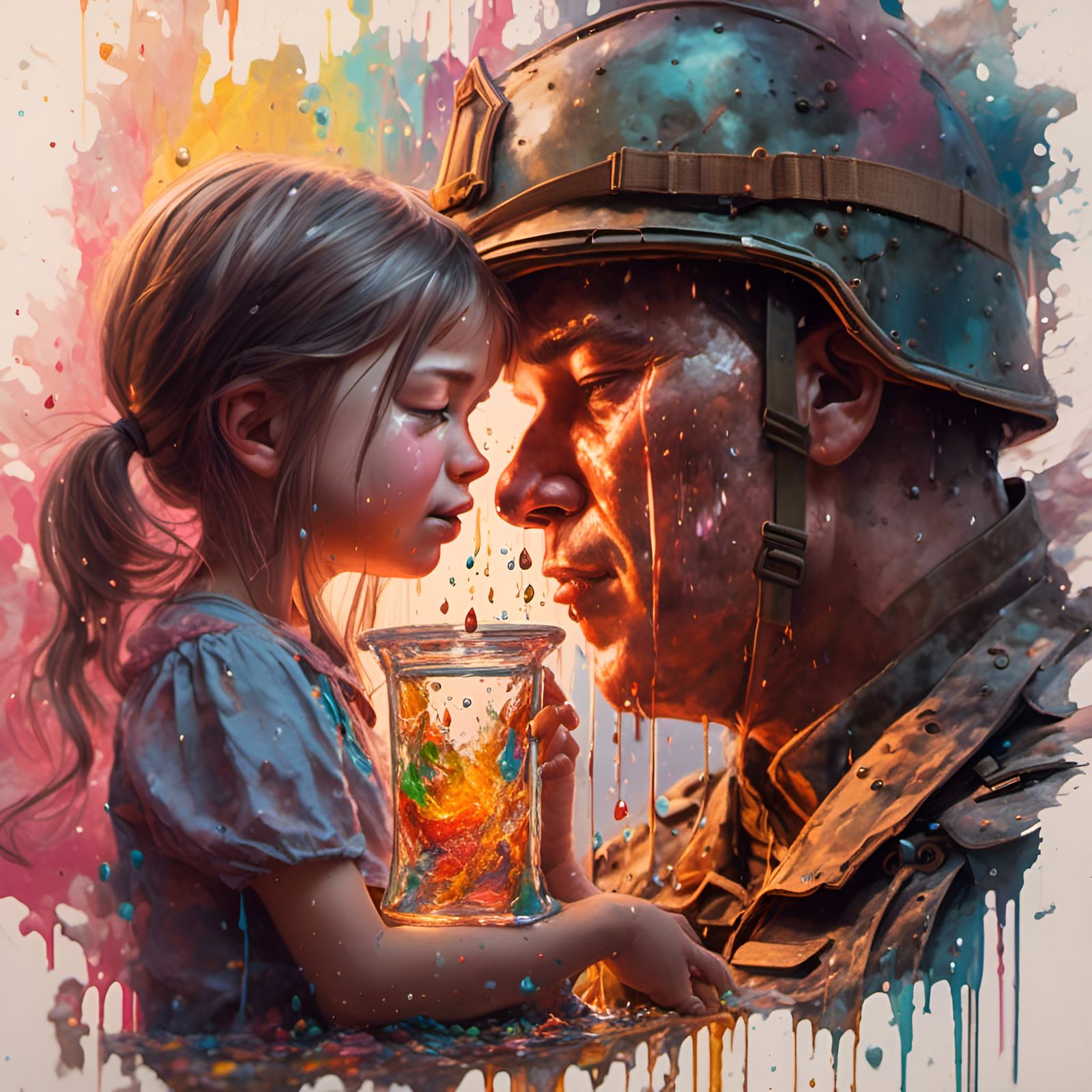 Crying Girl's Hourglass: A Hyperrealistic Soldier Portrait