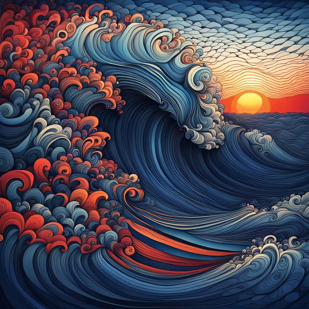 Crashing Waves Under Crimson Sunset With Fractal Design