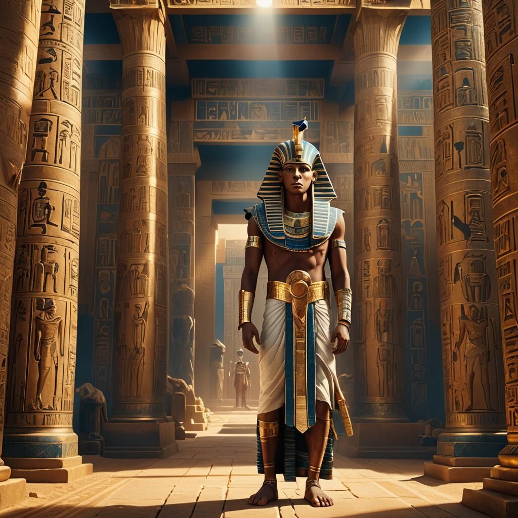 Pharaoh Figure in Egyptian Temple, Cinematic Matte Painting