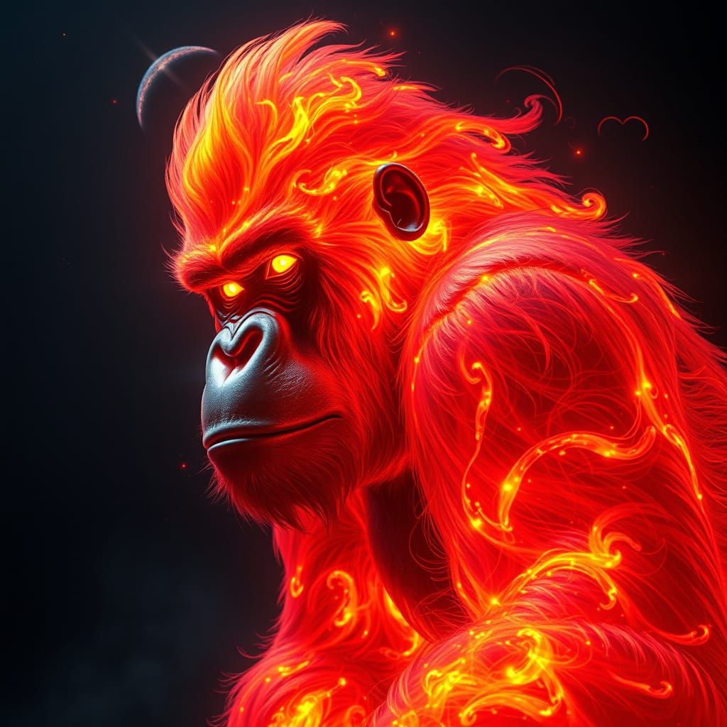 Ethereal Gorilla of Radiant Light in Cosmic Dance