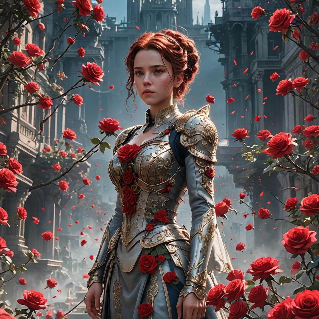 Scarlett in a Rose Garden: Detailed Digital Painting