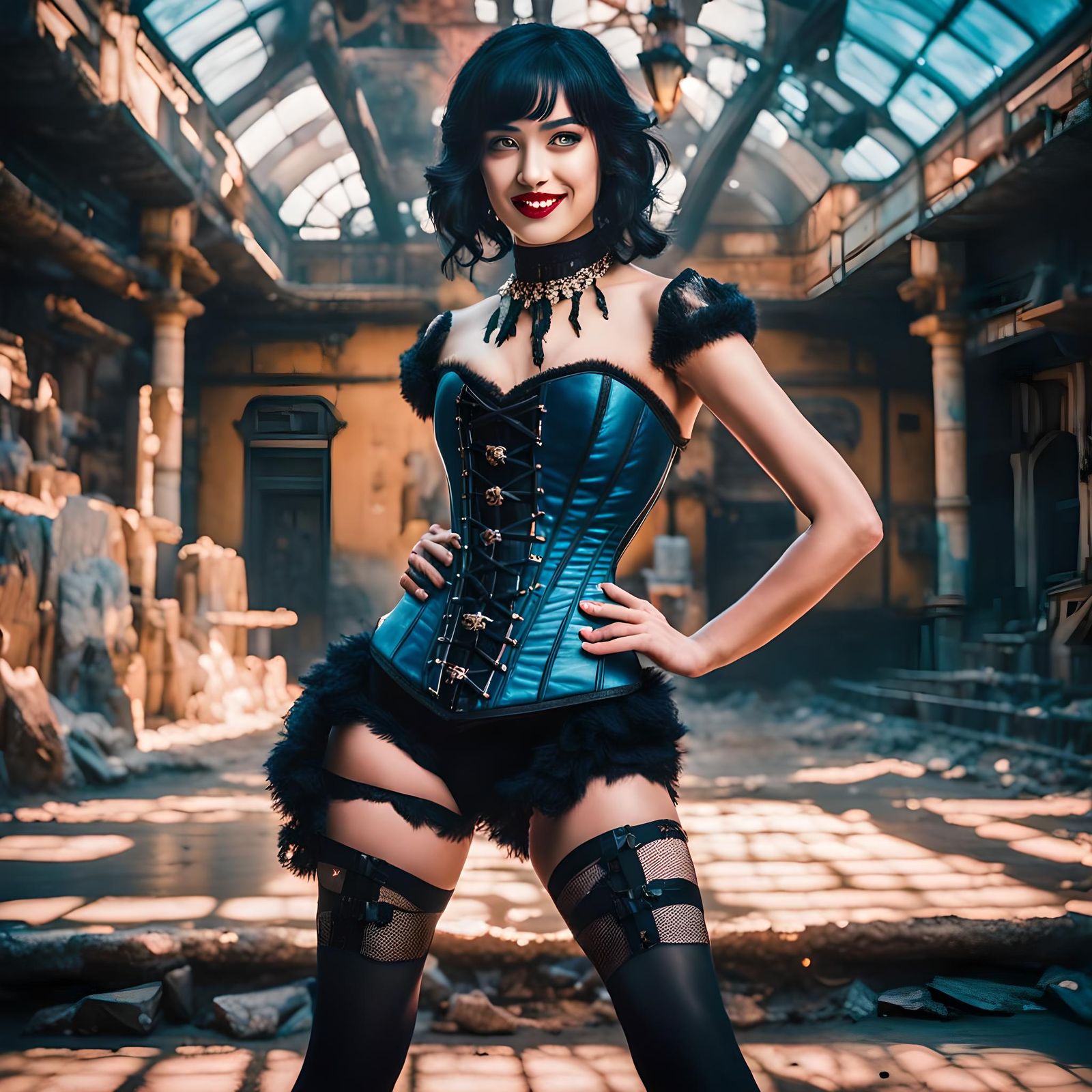 Beautiful Girl with Black Hair in Vivid Splash Art