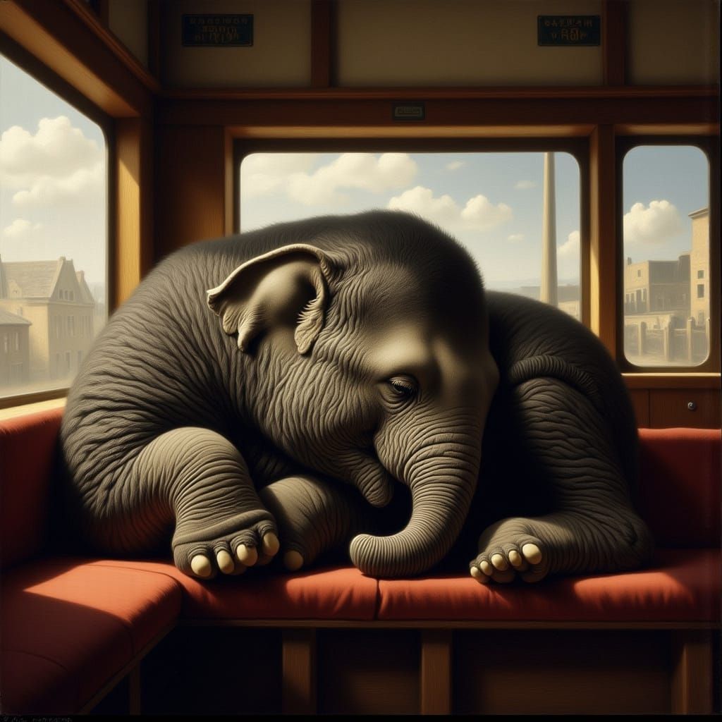 Mysterious Elephant Slumbers on Train Bench