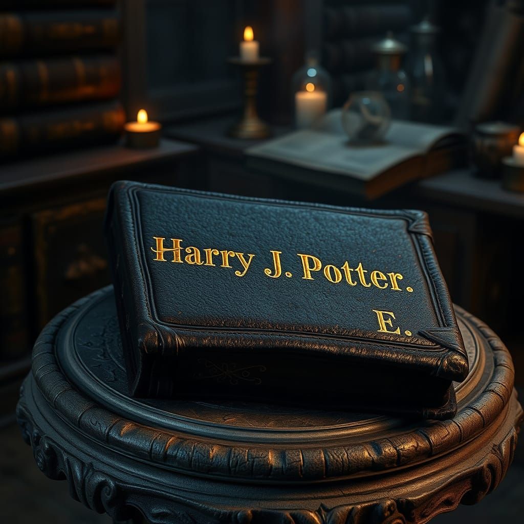 Mystical Leather Book on Pedestal in Dark Fantasy Style