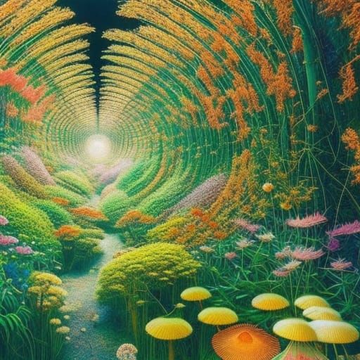 Surreal Stargazing Platform in Floral Mycelium Network