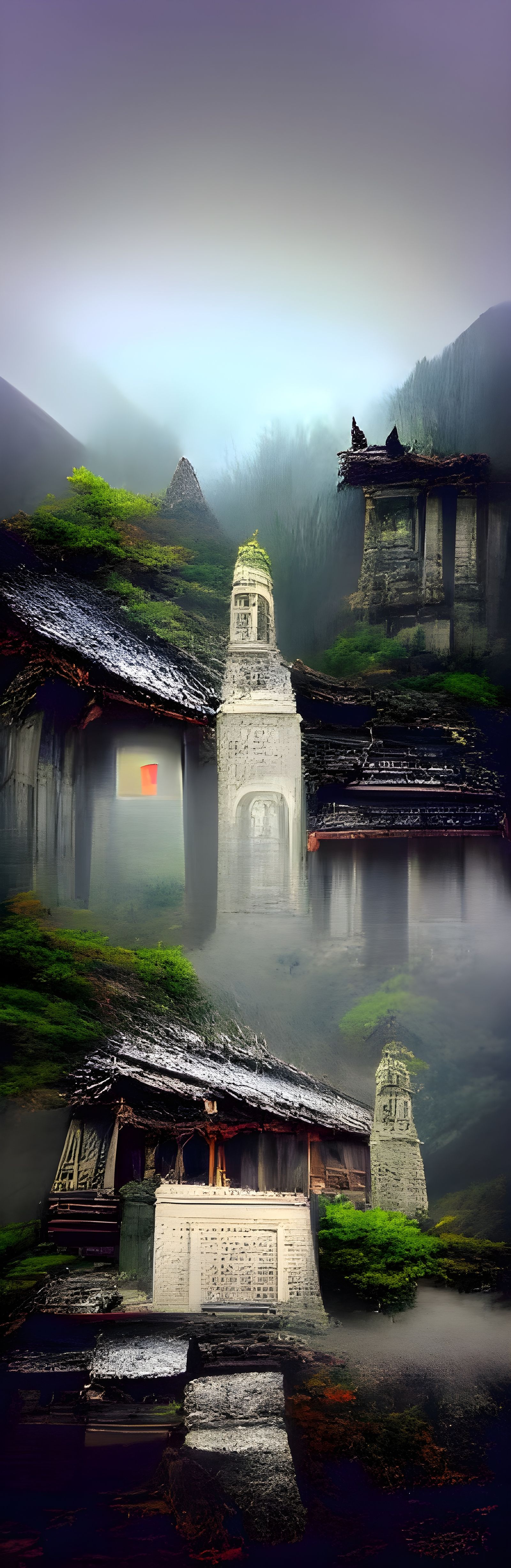 Misty Mountain Temple Landscape