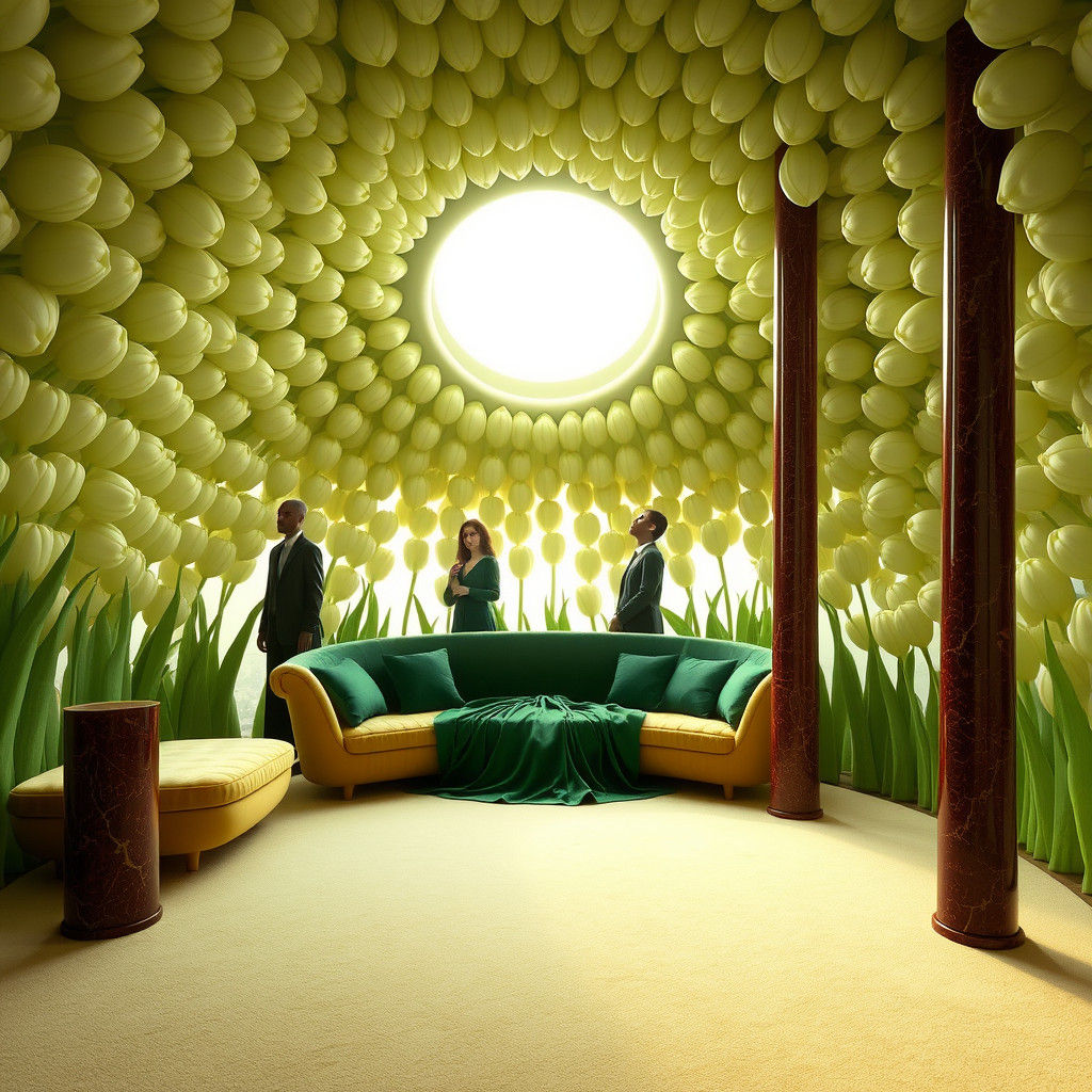 Dreamlike Tulip Dome Interior in Kelly Freas Style