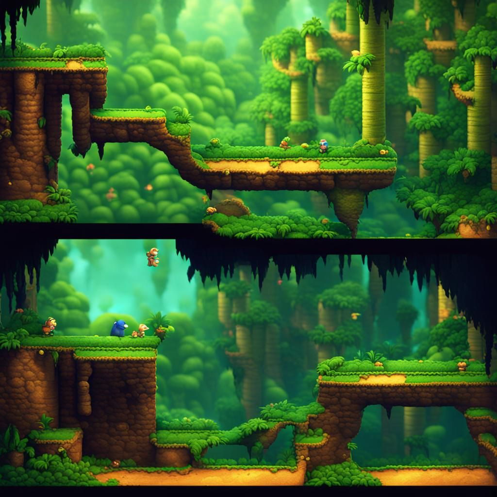 Lemmings in the Jungle: Hyperrealistic Video Game Scene