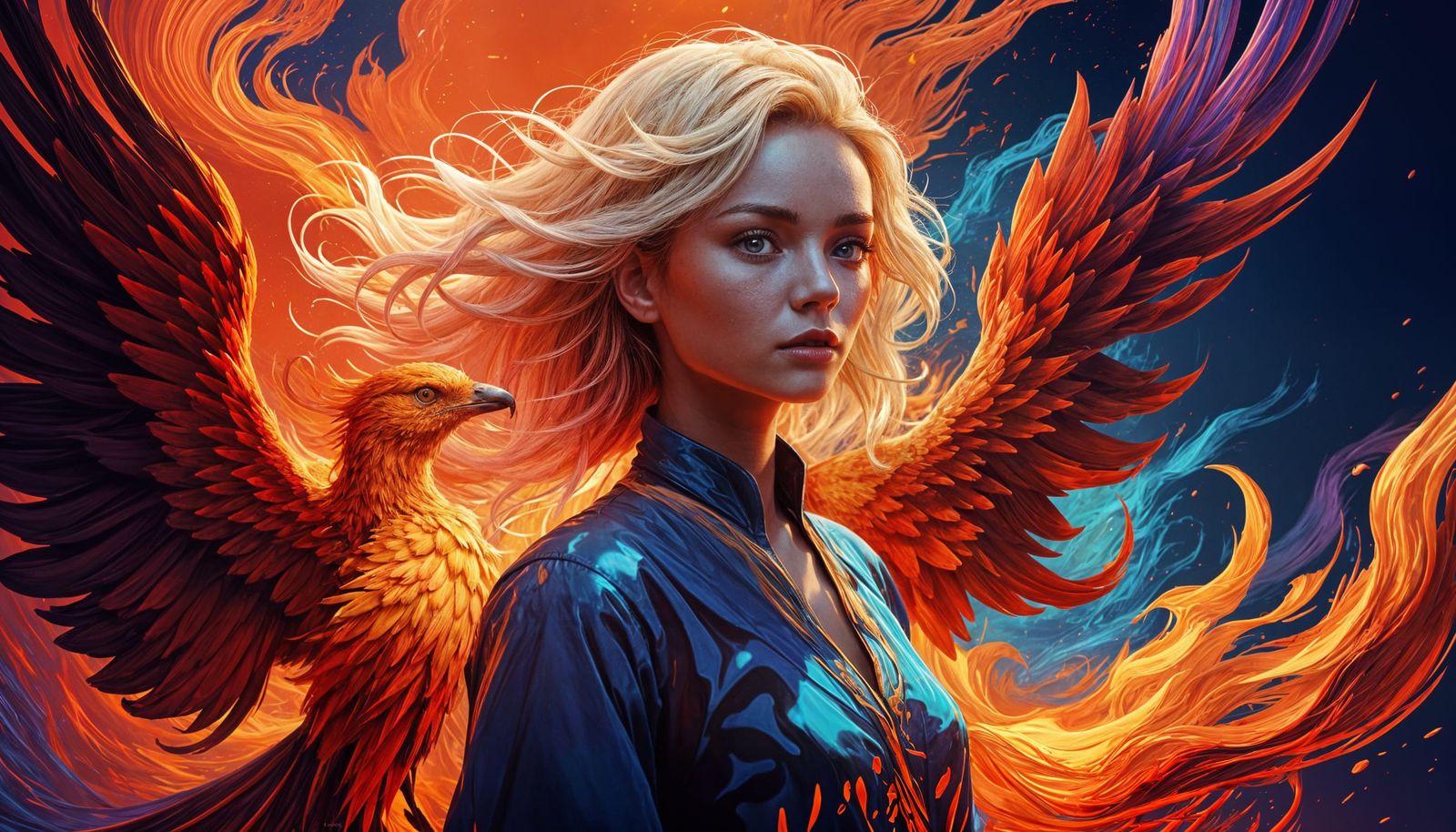 Surreal Beauty Amidst Fiery Splendor in Digital Art